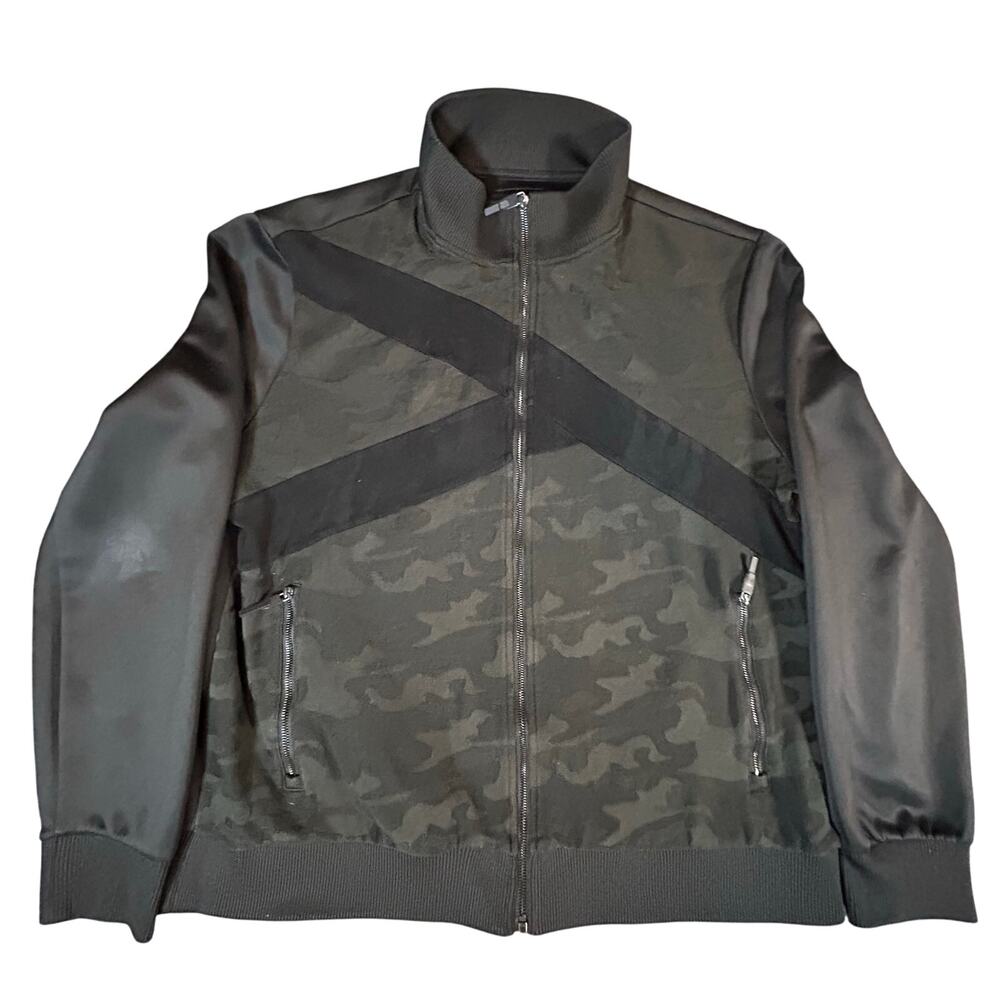 Sean John Legacy Full Zip Black Camo Suede Track Jacket Mens Size 2XL Gray Black